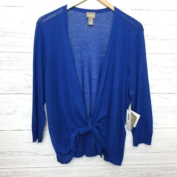 NEW Chico's Blue Cardigan Sweater Lightweight Open Front or Ties size Large - Picture 2 of 10